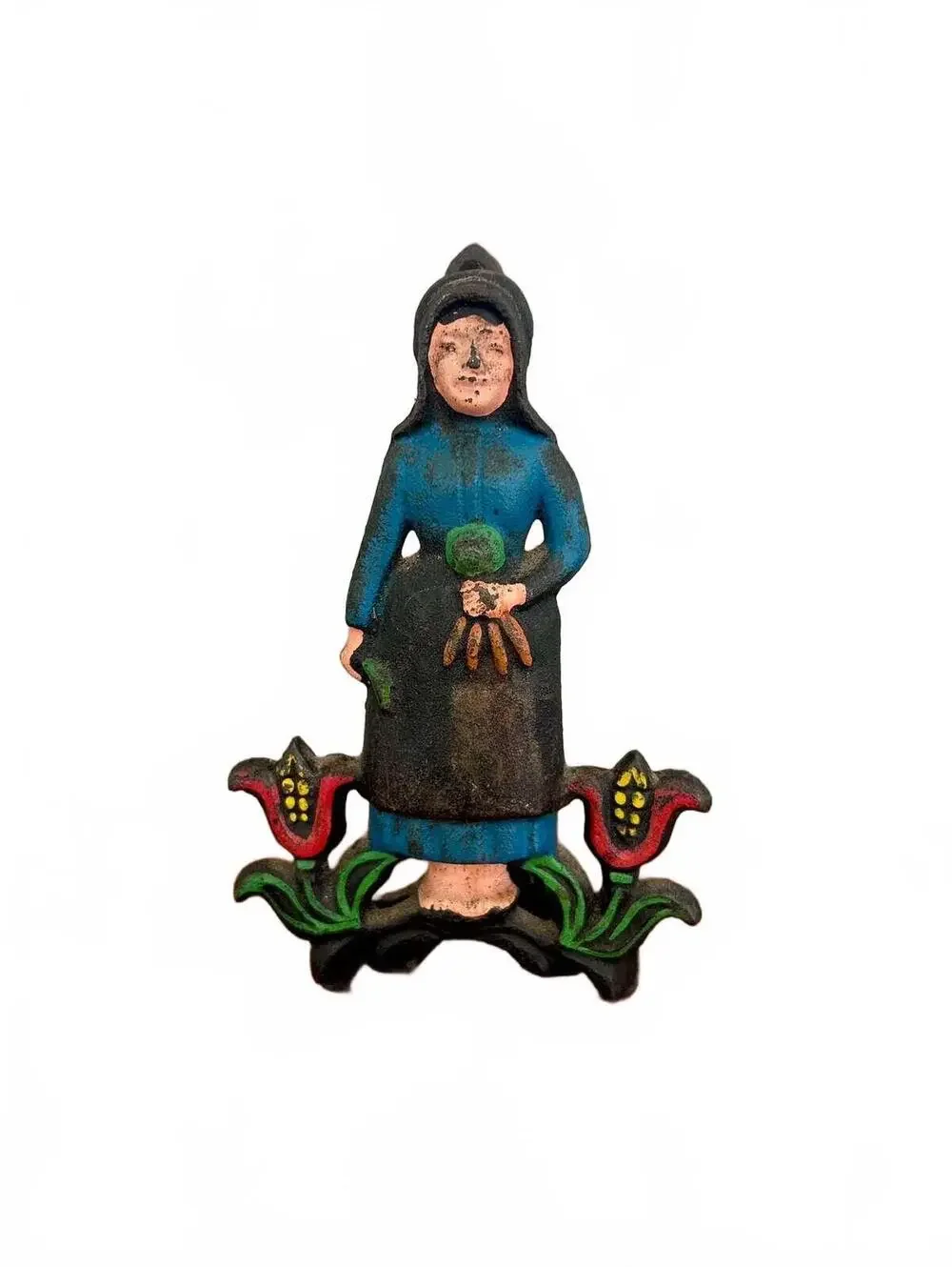 Vintage Wilton Hand-Painted Cast Iron Amish Woman Handle Cover Wall Mount